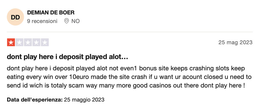 screenshot recensione trustpilot royspins