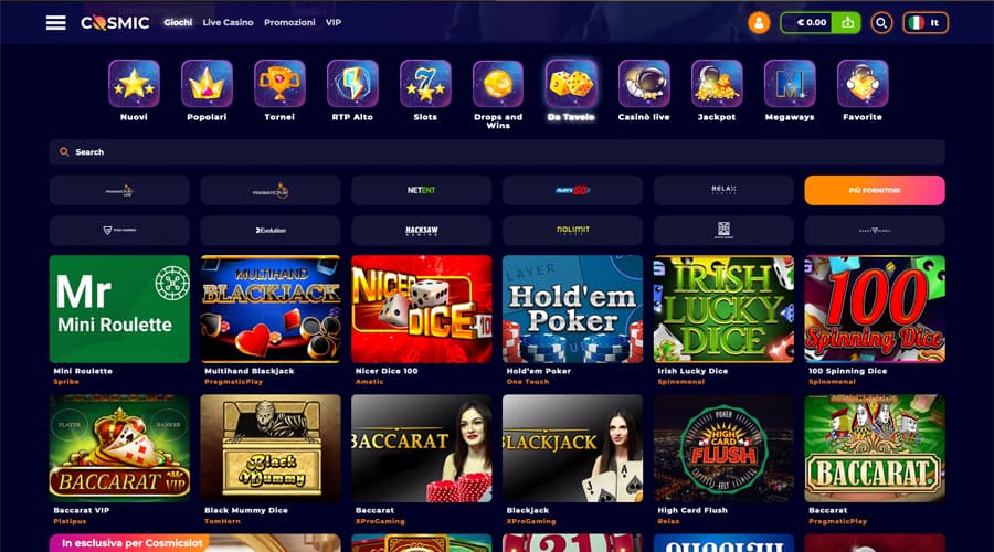 screenshot giochi tavolo cosmic slot