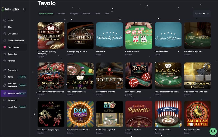screenshot giochi tavolo betandplay