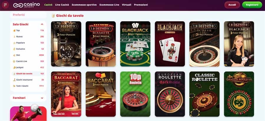 screenshot giochi da tavolo casino infinity
