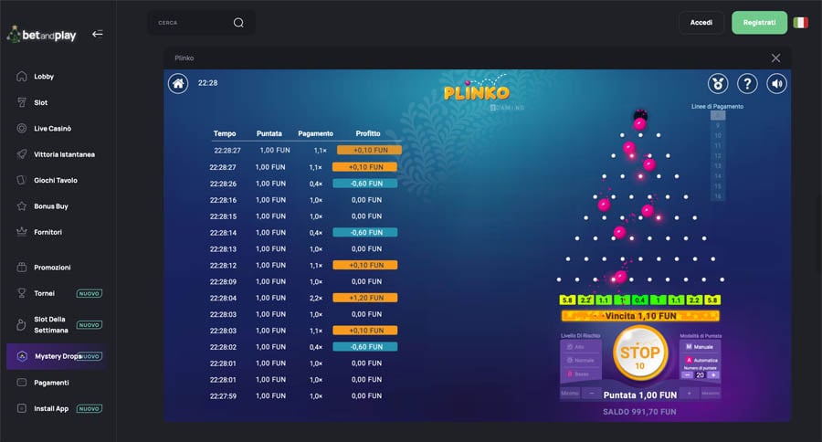 screenshot mini giochi betandplay