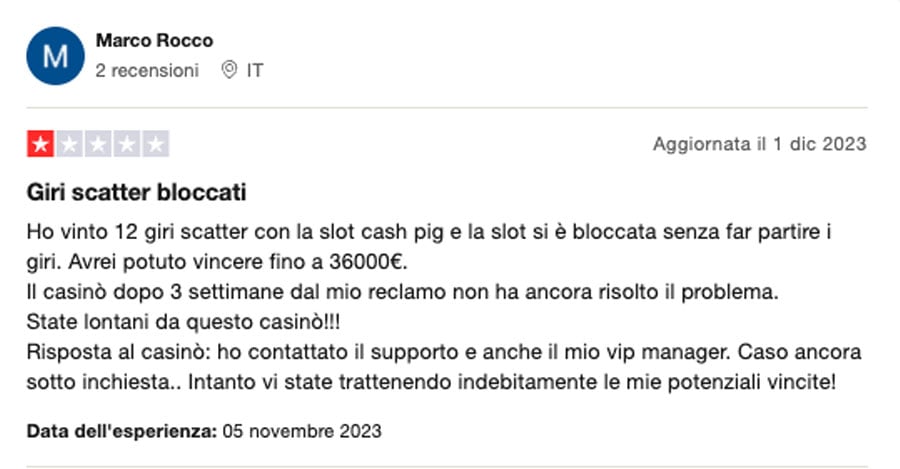 screenshot recensione casino infinity