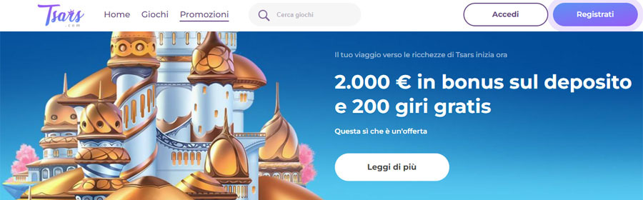 bonus di benvenuto tsars casino