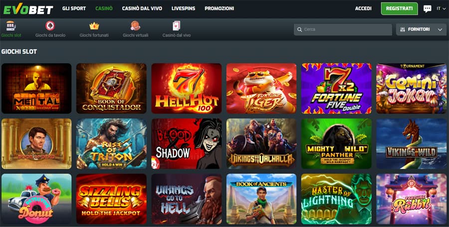 catalogo giochi evobet