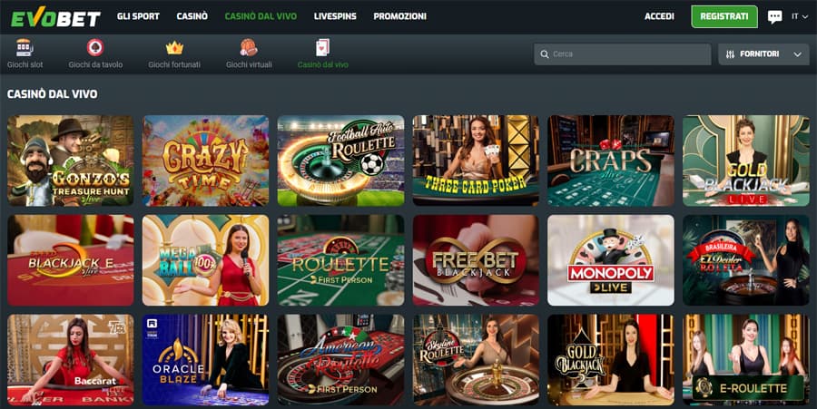 casino dal vivo evobet