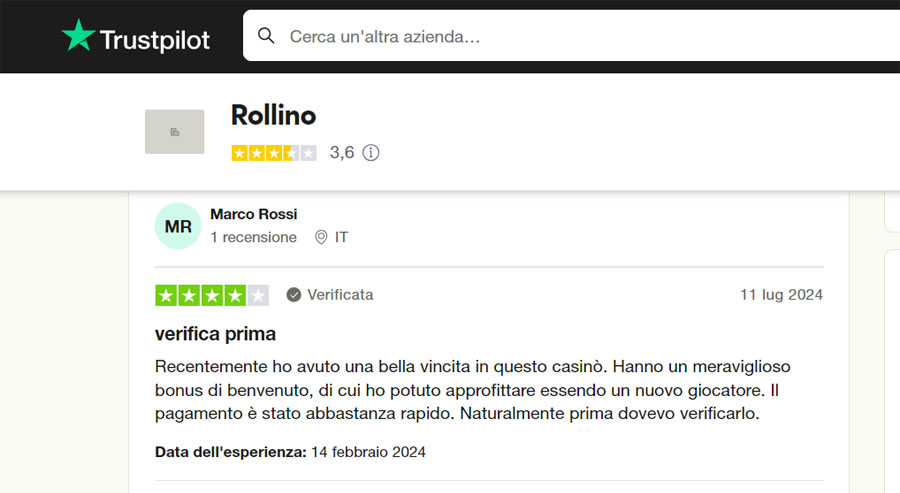 recensione trustpilot rollino casino