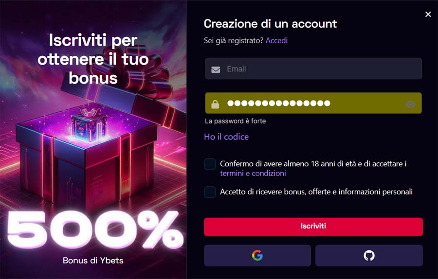 registrazione ybets