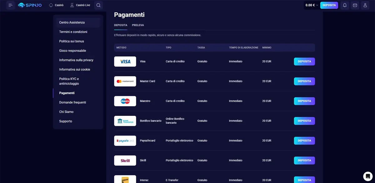 deposito fiat spinjo