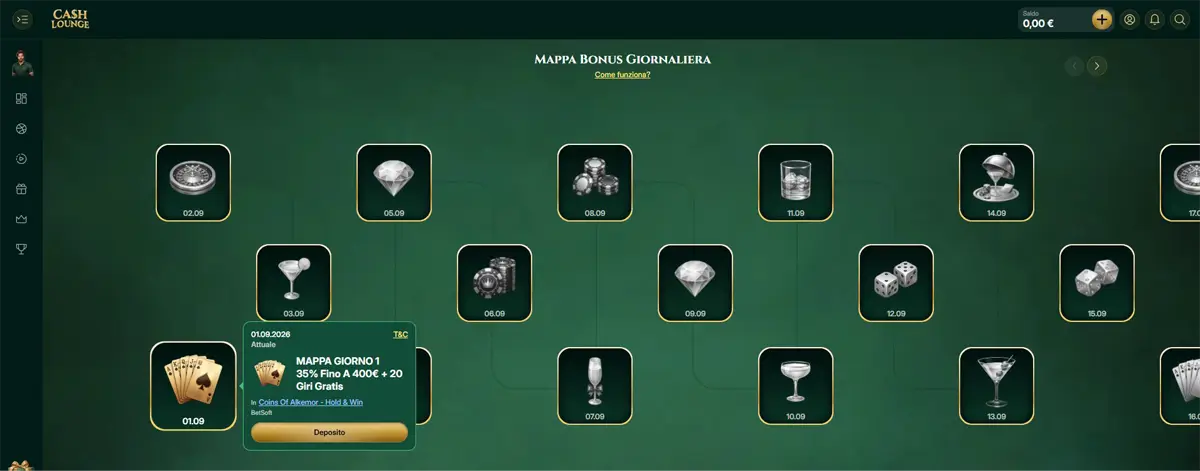 bonus mappa cash lounge casino