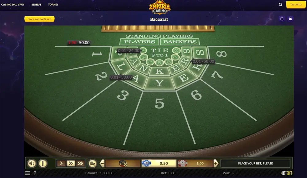 casino live non aams baccarat emepria casino